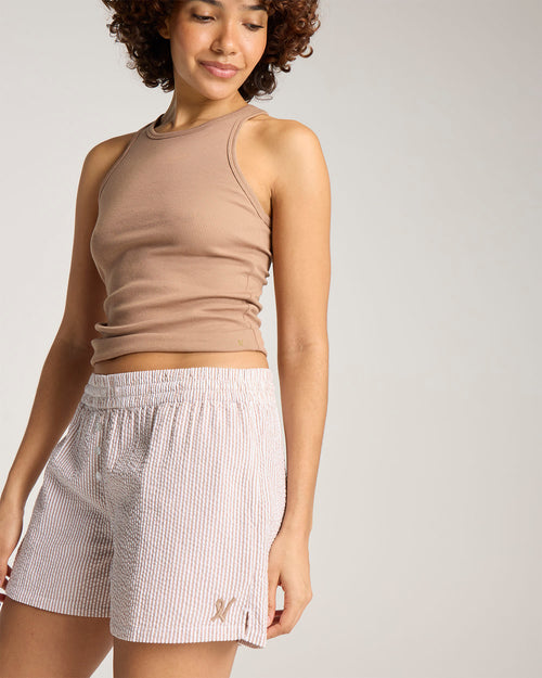 Seersucker Button Boxer - Mocha Stripe