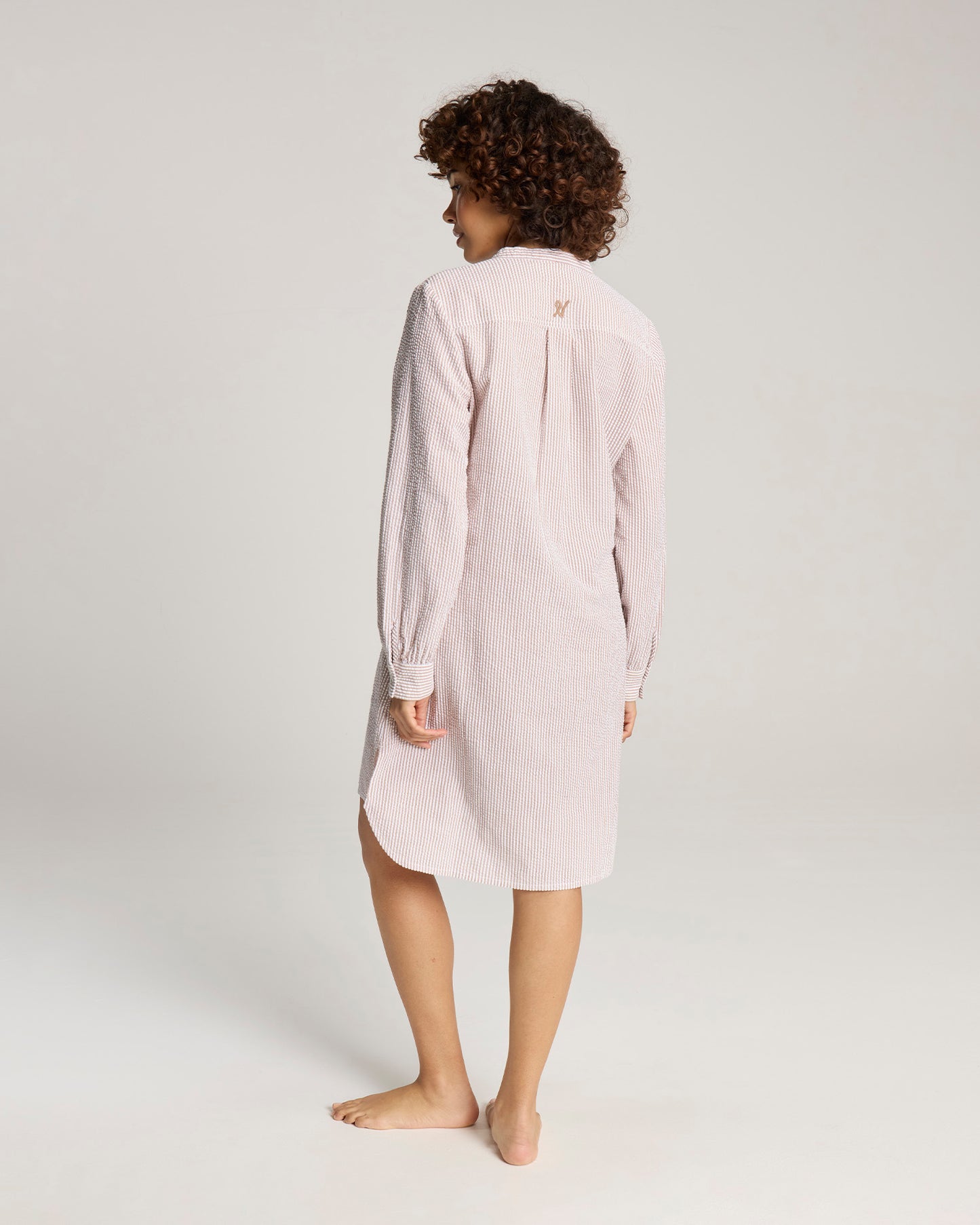 Seersucker Shirt Dress - Mocha Stripe