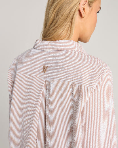 Seersucker Boxy Shirt - Mocha Stripe