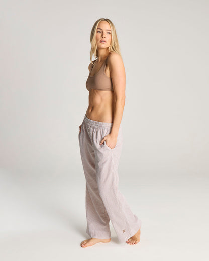 Seersucker Button Trouser - Mocha Stripe
