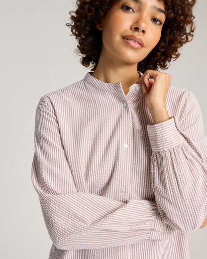 Seersucker Shirt Dress - Mocha Stripe