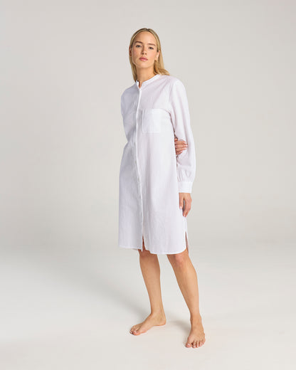 Seersucker Shirt Dress - White