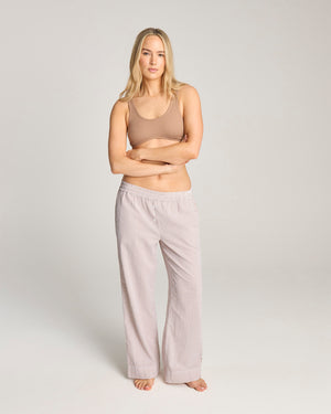 Seersucker Button Trouser - Mocha Stripe