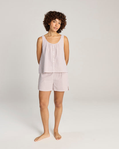 Seersucker Button Cami - Mocha Stripe