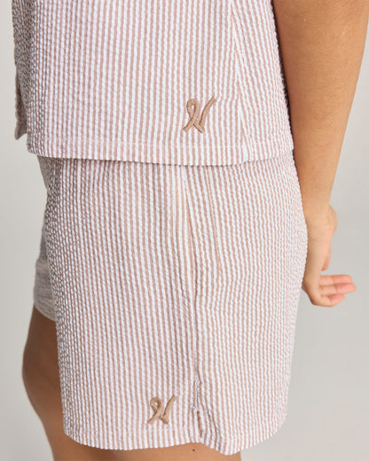 Seersucker Button Boxer - Mocha Stripe