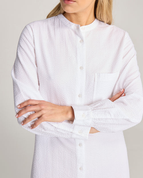 Seersucker Shirt Dress - White