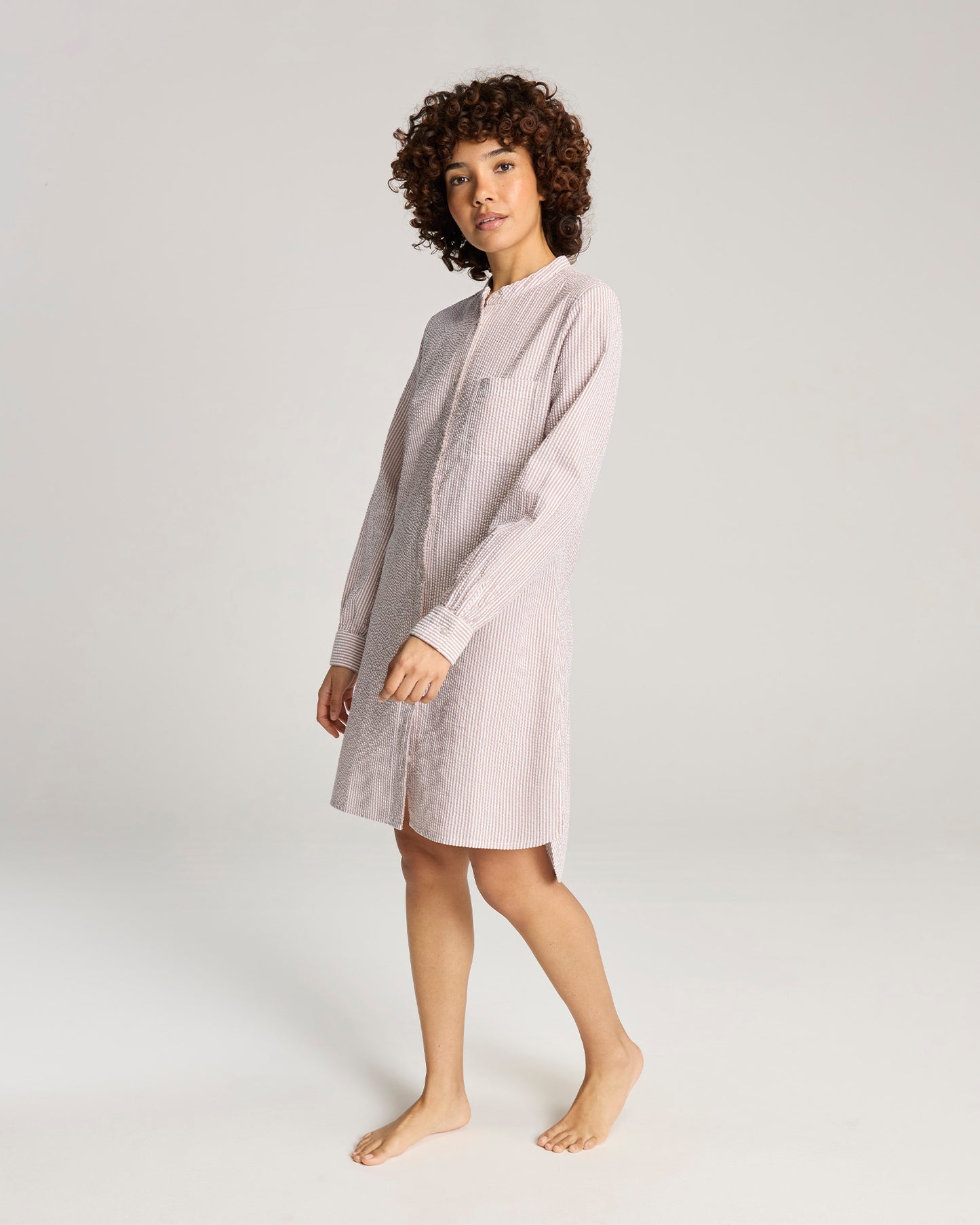 Seersucker Shirt Dress - Mocha Stripe