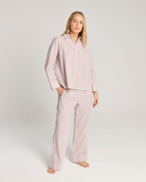Seersucker Boxy Shirt - Mocha Stripe