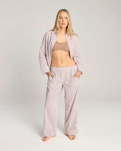 Seersucker Button Trouser - Mocha Stripe