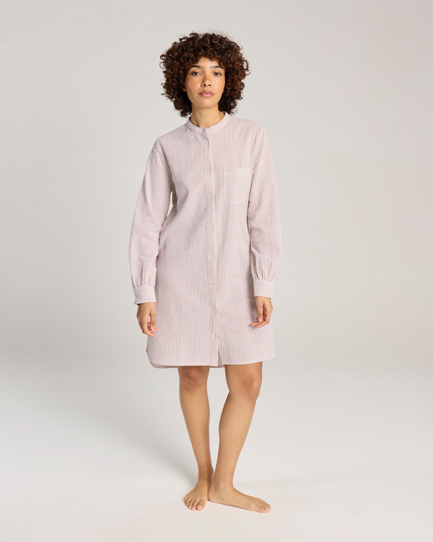 Seersucker Shirt Dress Mocha Stripe