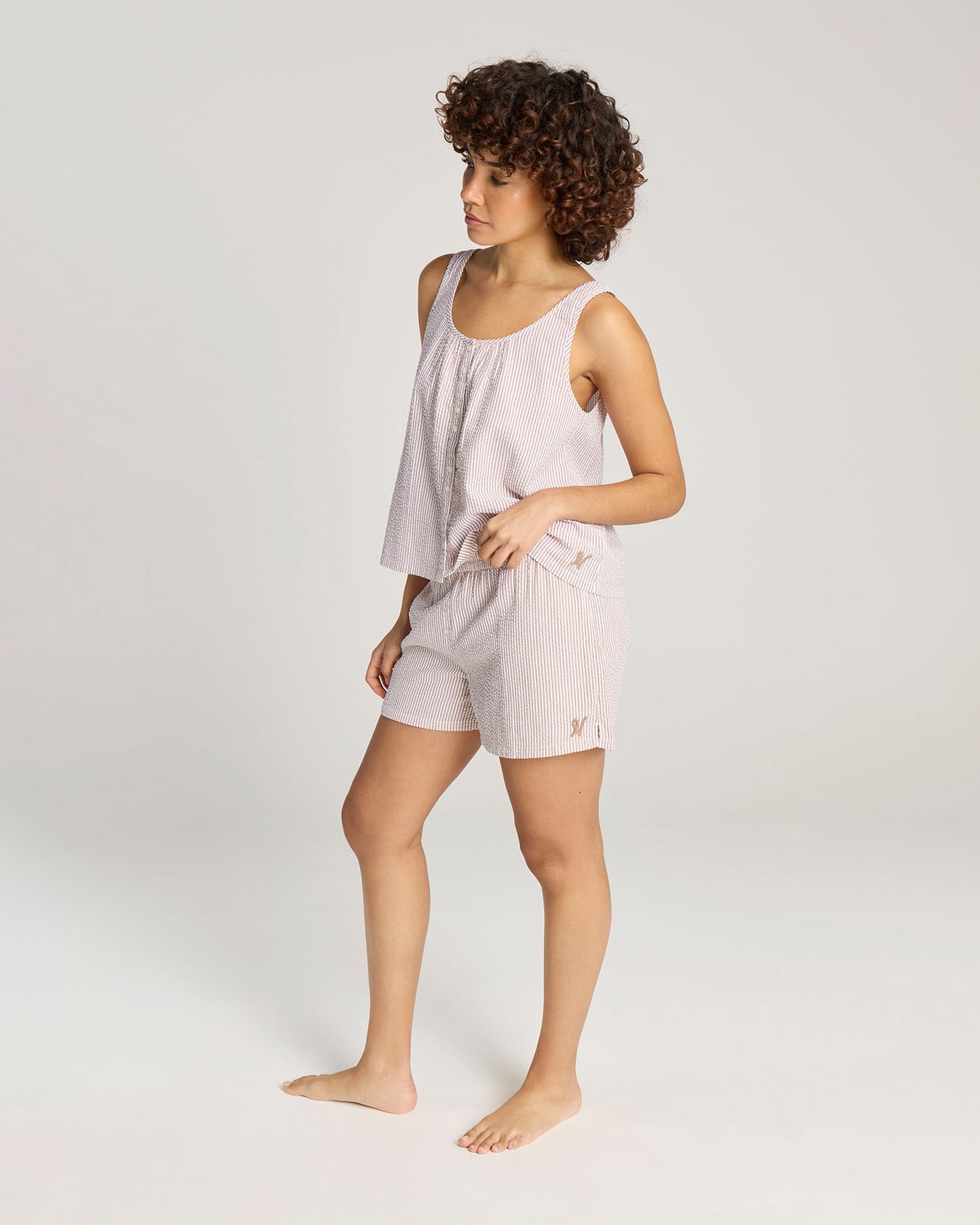 Seersucker Button Boxer - Mocha Stripe