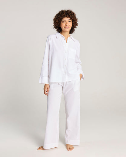 Seersucker Boxy Shirt - White