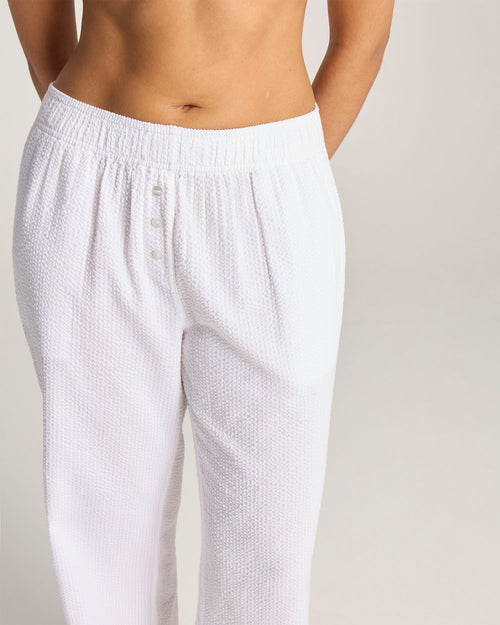 Seersucker Button Trouser - White