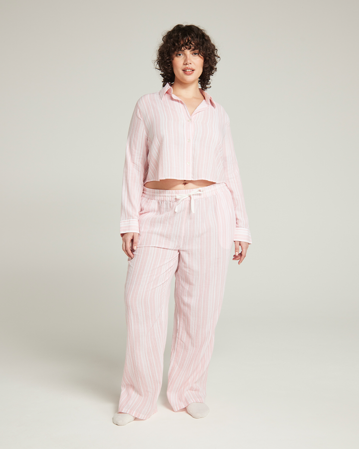 The Cropped Shirt - Fondant Pink Stripe