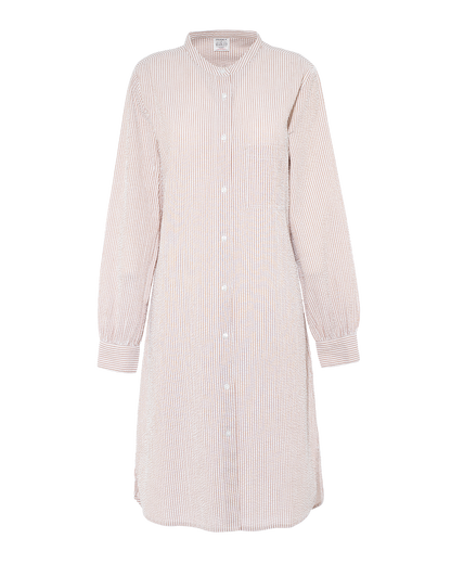 Seersucker Shirt Dress - Mocha Stripe