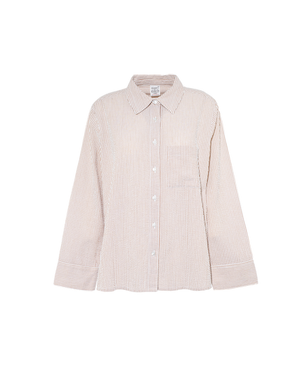 Seersucker Boxy Shirt - Mocha Stripe