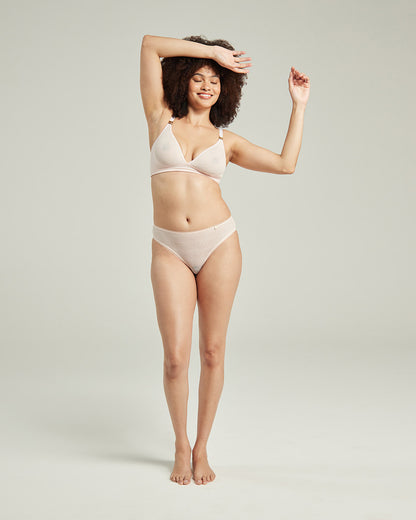 The Sheer Deco High Leg Brief - Blush Pink