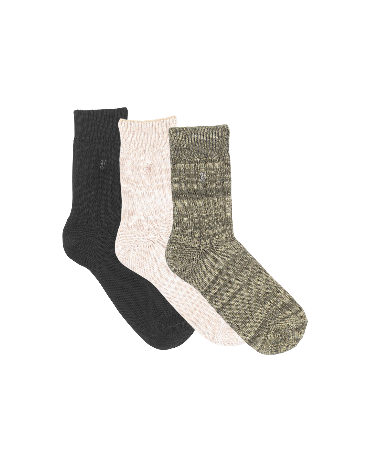 The Organic Cotton Socks 3 Pack - Black/Oatmeal/Sage