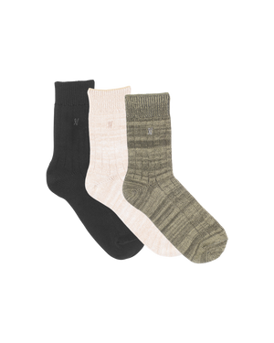 The Organic Cotton Socks 3 Pack - Black/Oatmeal/Sage