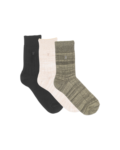 The Organic Cotton Socks 3 Pack - Black/Oatmeal/Sage