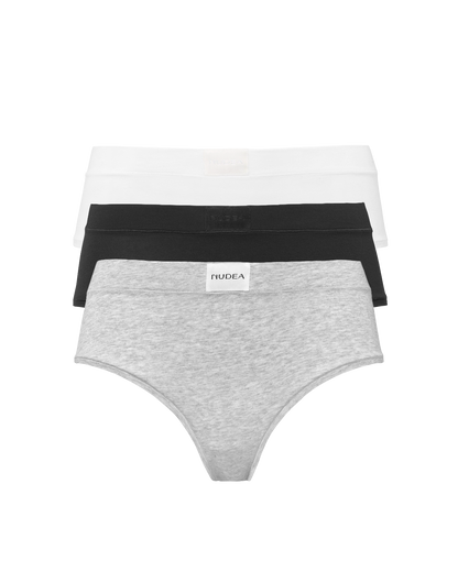 Cotton Modal Hipster 3 Pack - Black, White & Grey Marl