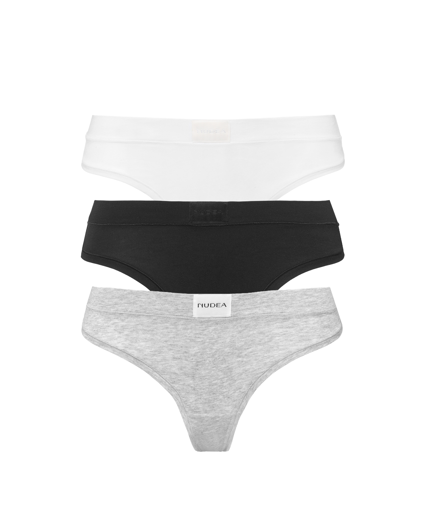 Cotton Modal Dipped Thong 3 Pack - Black, White & Grey Marl