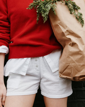 Seersucker Button Boxer - White