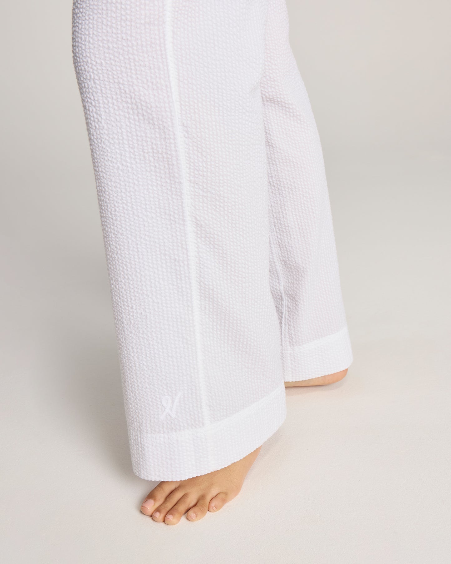 Seersucker Button Trouser - White