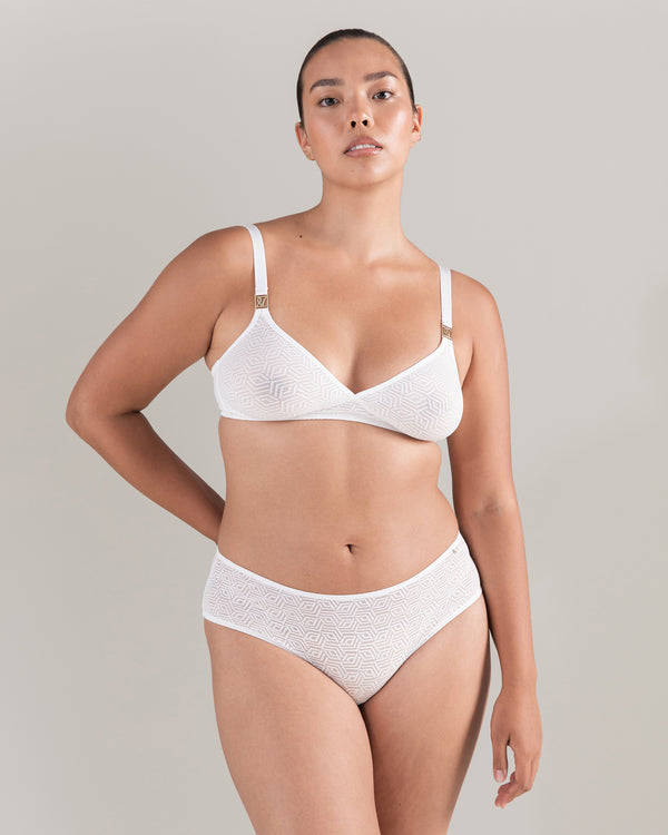 The Sheer Deco Easy Does It Bralette - Cotton White