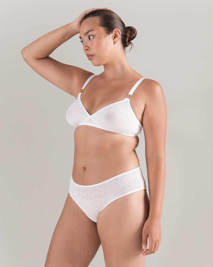 The Sheer Deco Easy Does It Bralette - Cotton White