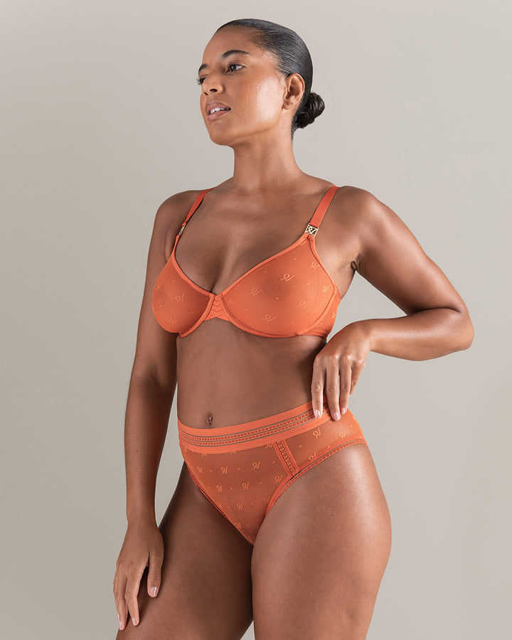 The Demi Bra in Logo Mesh - Burnt Orange