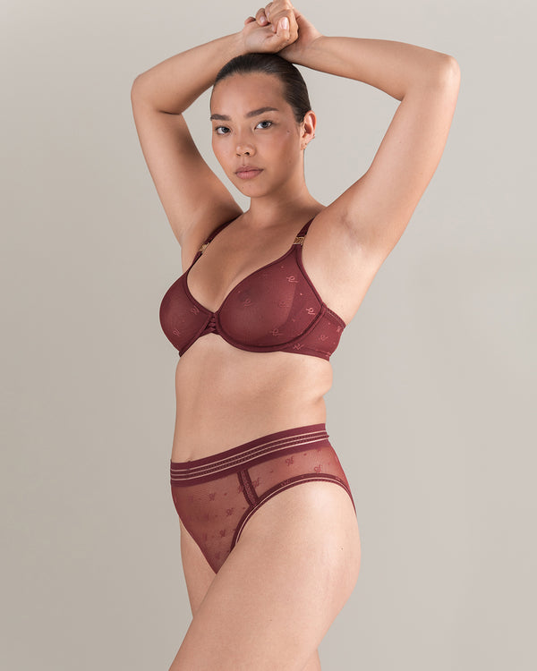 The Demi Bra in Logo Mesh - Merlot