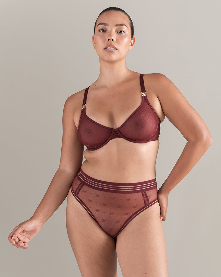 The Demi Bra in Logo Mesh - Merlot