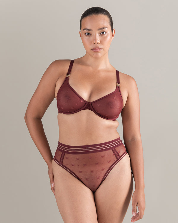 The Demi Bra in Logo Mesh - Merlot
