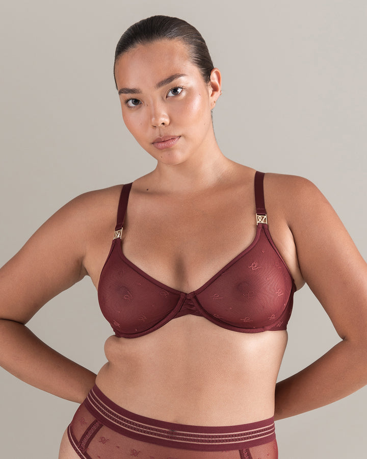 The Demi Bra in Logo Mesh - Merlot