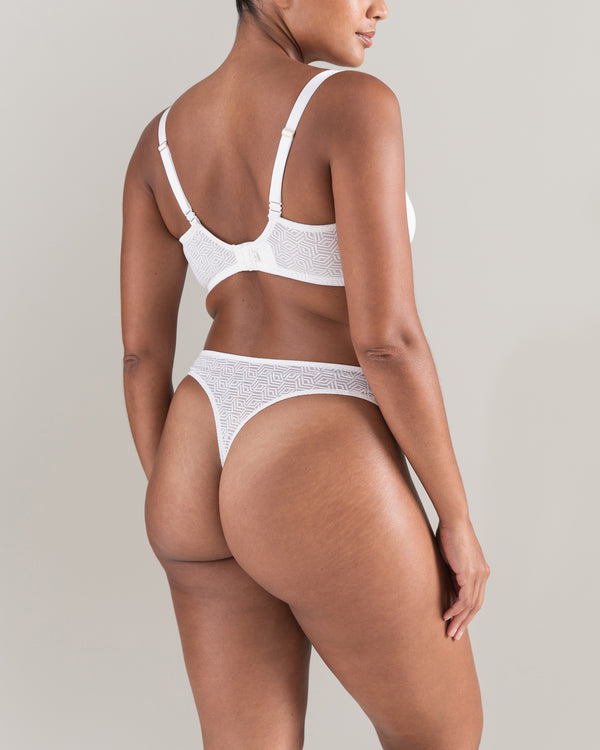 The Sheer Deco Barely There Thong - Cotton White